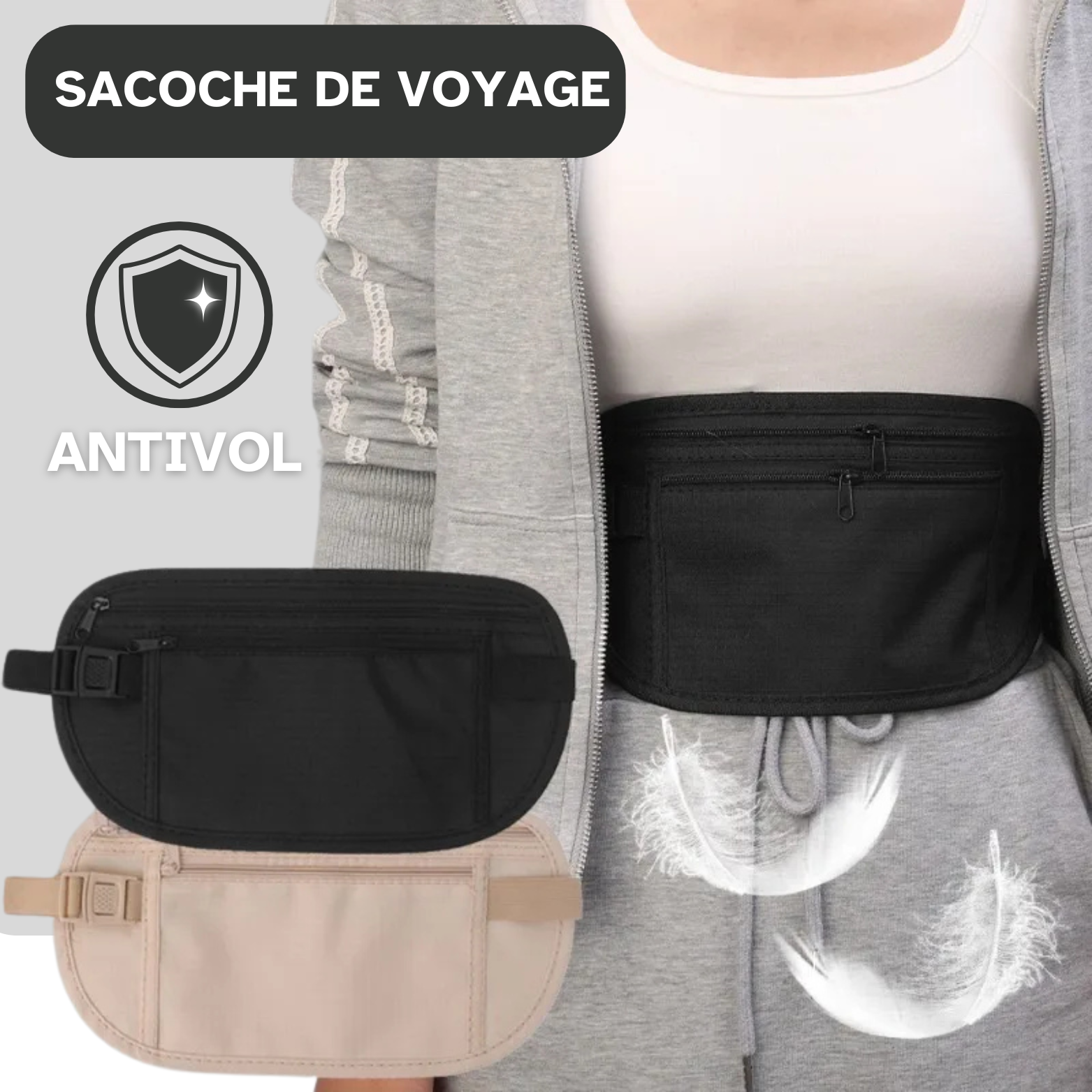 Sacoche de voyage antivol - double compartiment