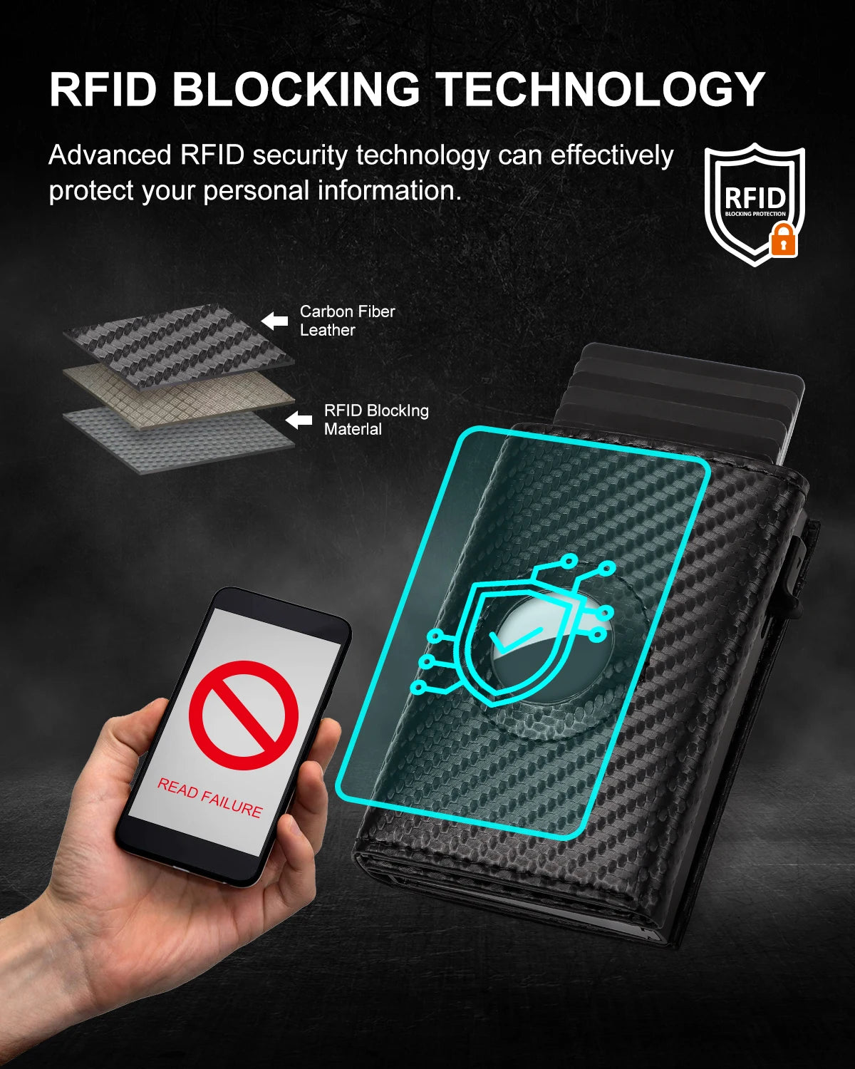 Porte feuille "pop up" pour homme avec protection RFID et compartiment Air tag